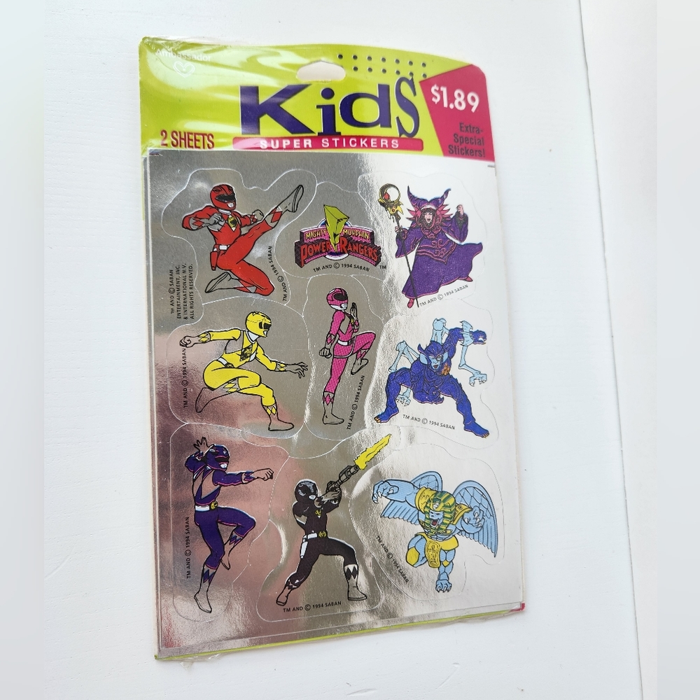 1994 Power Rangers Kids Hallmark Vintage Stickers 2 Sheets Silver New & Sealed